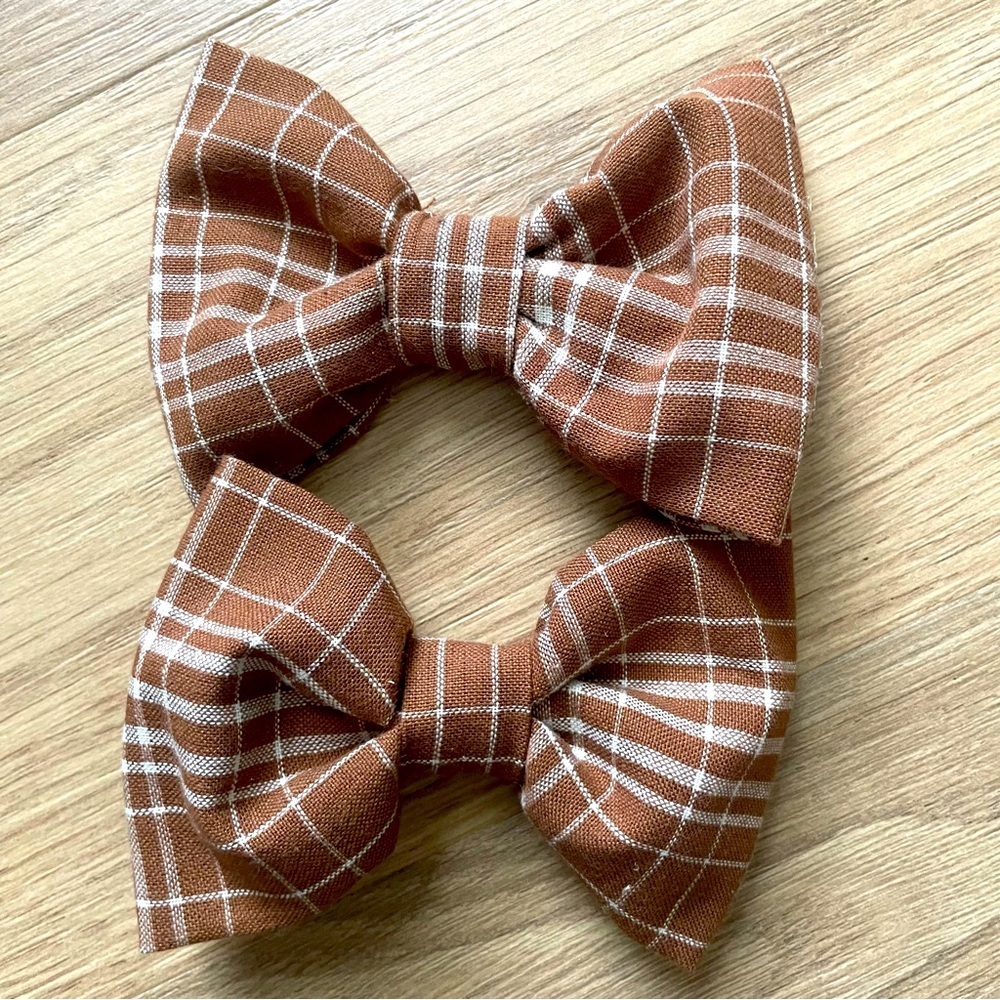 New handmade Plaid Brown Hair Bows for girls Fall feminine pigtails cute dressup
